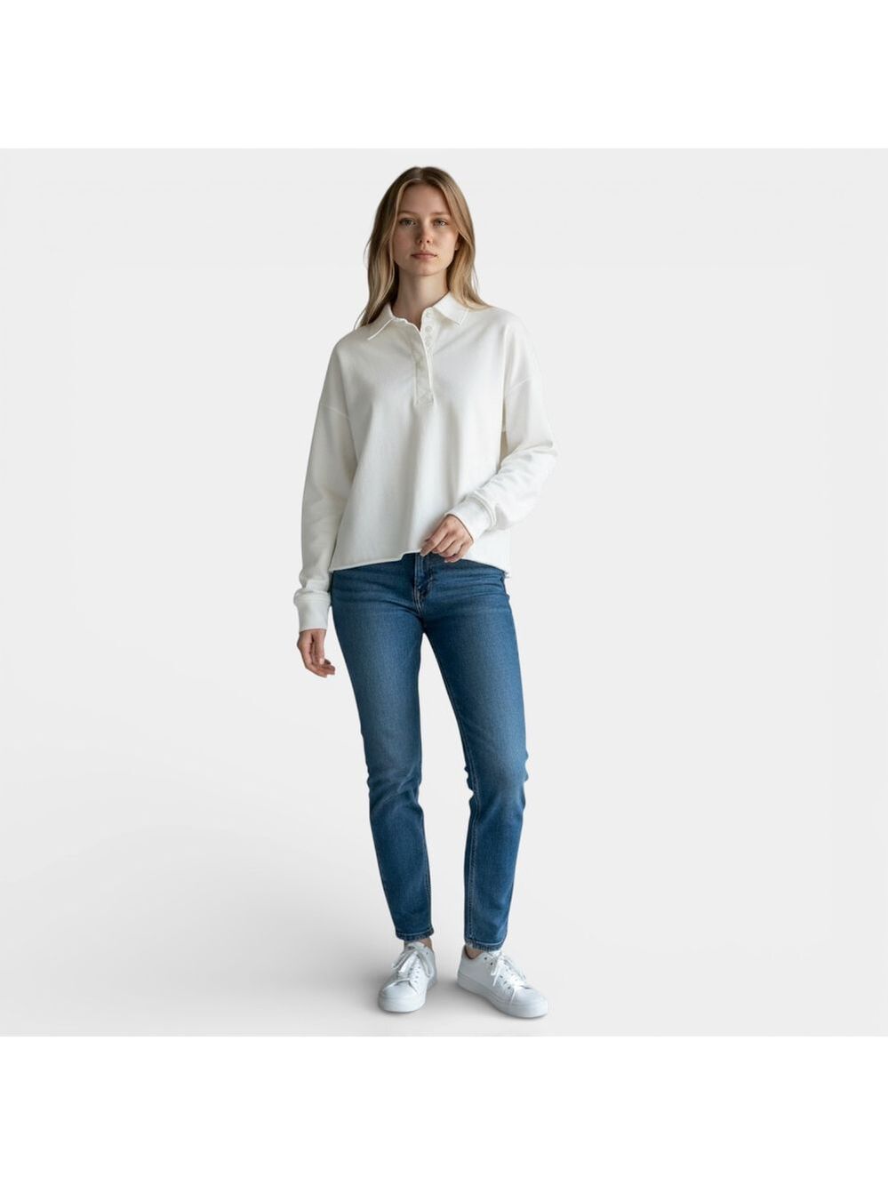 Aerie Collared Sweatshirt White Longsleeves, Casual Top, Sz XS - Picture 1 of 16